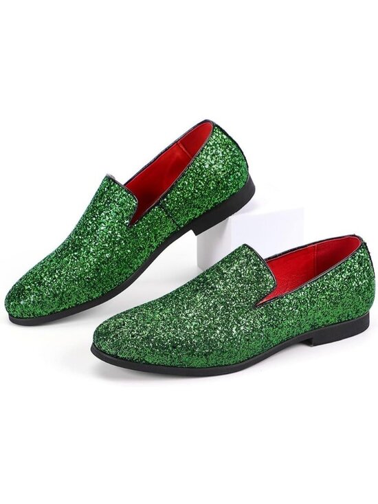 Men\'s Green Leather Glitter Sparkly Loafers Slip On Tuxedo Formal Events Shoes main image 6